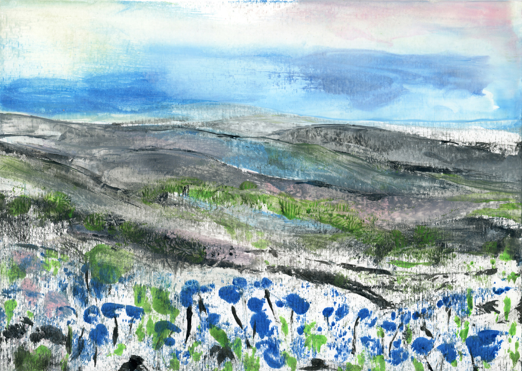Acrylpapier-Blaue-Blumen-in-den-Bergen-A4-03-2026
