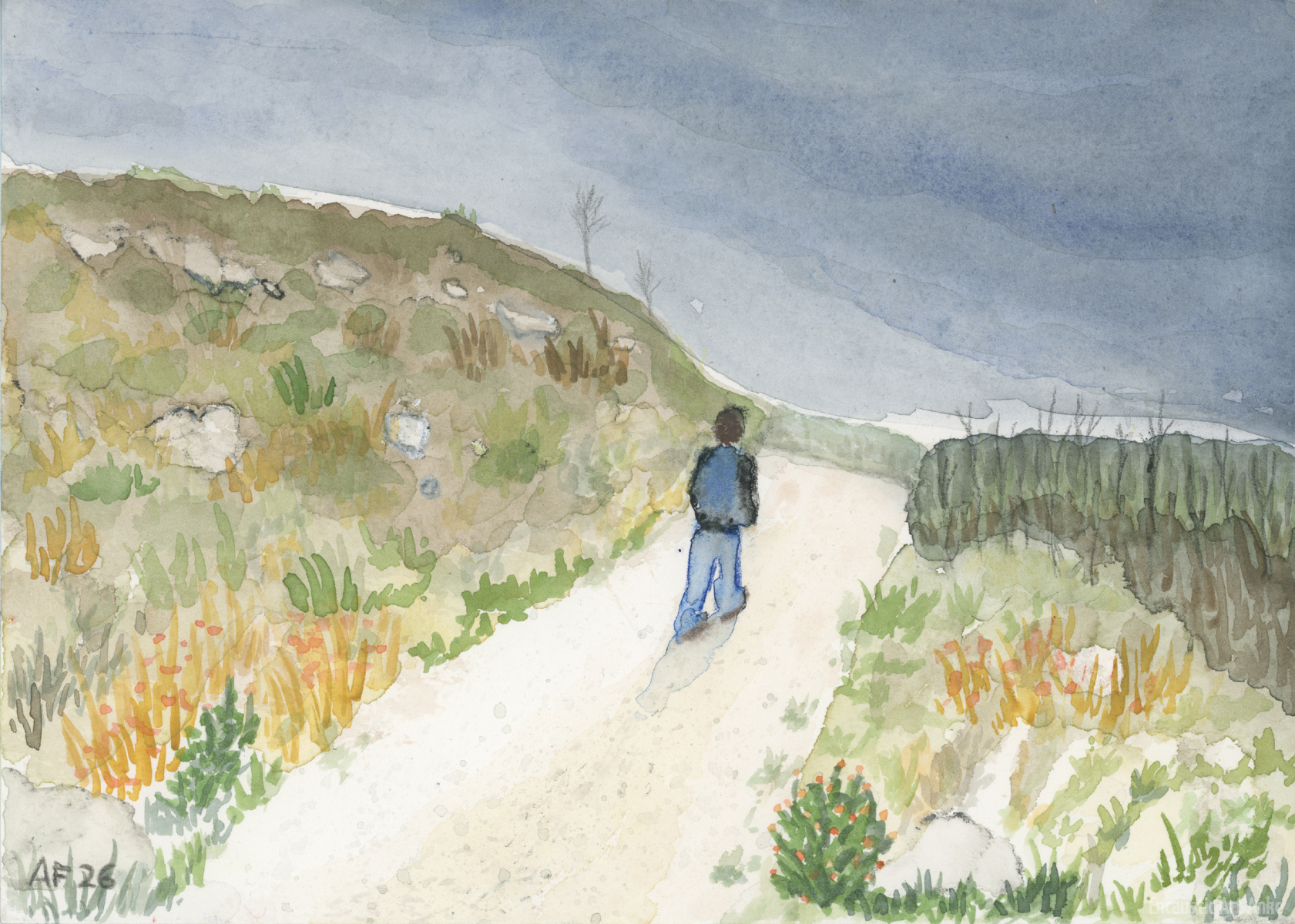 Aquarellbild-Wanderer-Portugal-17x24-01-2026