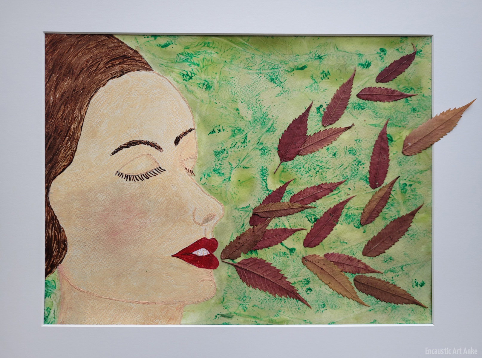 Aquarellpapier-schlafende-Frau-Collage-mit-Blättern-A3-09-2026